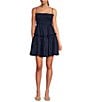 A Loves A Square Neck Sleeveless Spaghetti Strap Smocked Babydoll Mini Dress, Color:Indigo - Image 1