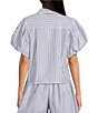 A Loves A Striped Collared Button Front Short Puff Sleeve Cropped Coordinating Shirt - Image 2