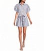 A Loves A Striped Collared Button Front Short Puff Sleeve Cropped Coordinating Shirt - Image 3
