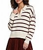 A Loves A Striped Print Long Sleeve Point Collar Knit Sweater, Color:Wine/Ivory - Image 1