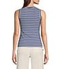 Color:Blue/White - Image 2 - Striped Ribbed Knit Scoop Neck Sleeveless Tank