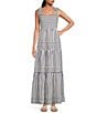 Color:Blue/White - Image 1 - Striped Sleeveless Tie Shoulder Smocked Back Tiered Maxi Dress