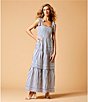 Color:Blue/White - Image 4 - Striped Sleeveless Tie Shoulder Smocked Back Tiered Maxi Dress