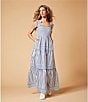 Color:Blue/White - Image 5 - Striped Sleeveless Tie Shoulder Smocked Back Tiered Maxi Dress