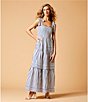 A Loves A Stripe Print Square Neck Tie Strap Tiered A-Line Flounce Maxi Dress, Color:Blue/White - Image 5