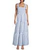 A Loves A Stripe Print Square Neck Tie Strap Tiered A-Line Flounce Maxi Dress, Color:Blue/White - Image 1