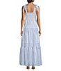 A Loves A Stripe Print Square Neck Tie Strap Tiered A-Line Flounce Maxi Dress, Color:Blue/White - Image 2