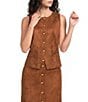 A Loves A Suede Round Neck Sleeveless Button Front Coordinating Vest Top - Image 1