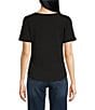 Color:Black - Image 2 - V-Neck Short Sleeve Shirttail Hem Knit Shirt
