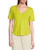 Color:Pistachio - Image 1 - V-Neck Short Sleeve Shirttail Hem Knit Shirt