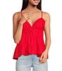 Color:Bright Red - Image 1 - V-Neck Sleeveless Tiered Poplin Cami Top