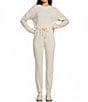 A Loves A Waffle Knit High Rise Full Length Coordinating Jogger Sweatpants, Color:Ivory - Image 4