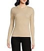 A Loves A Wool Blend Ribbed Knit Crew Neck Long Sleeve Fitted Tee Shirt, Color:Ecru - Image 1