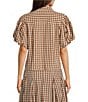 A Loves A Woven Checker Gingham Print Collared Neck Short Bubble Sleeve Button Front Coordinating Shirt - Image 2