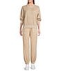 A Loves A Woven Coordinating High Rise Jogger Sweatpants, Color:Oat - Image 3