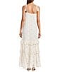 A Loves A Woven Embroidered Lace Sqaure Neck Spaghetti Tie Strap Button Front Tiered Flounce Maxi Dress, Color:Cream - Image 3