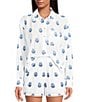 A Loves A Woven Floral Embroidered Point Collar Button Front Long Sleeve Coordinating Shirt, Color:White/Blue - Image 1