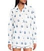 A Loves A Woven Floral Embroidered Point Collar Button Front Long Sleeve Coordinating Shirt, Color:White/Blue - Image 2