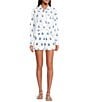 A Loves A Woven Floral Embroidered Point Collar Button Front Long Sleeve Coordinating Shirt, Color:White/Blue - Image 4