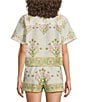 A Loves A Woven Floral Notch Lapel Button Front Short Sleeve Cropped Coordinating Camp Shirt, Color:Ivory/Multi - Image 2