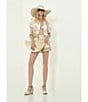 A Loves A Woven Floral Notch Lapel Button Front Short Sleeve Cropped Coordinating Camp Shirt, Color:Ivory/Multi - Image 6