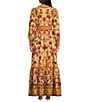 A Loves A Woven Floral Print Deep V-Neck Long Bubble Sleeve Tiered A-Line Flounce Maxi Dress, Color:Camel Multi - Image 2