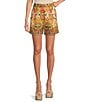 A Loves A Woven Floral Print Linen Blend High Rise Pleated Front Trouser Coordinating Shorts, Color:Sunflower Multi - Image 1