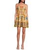 A Loves A Woven Floral Print Spaghetti Strap Smocked Tiered A-Line Babydoll Mini Dress, Color:Sunflower Multi. - Image 1