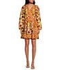 A Loves A Woven Floral Print Surplice V-Neck Long Bubble Sleeve A-Line Wrap Above the Knee Dress, Color:Camel Multi - Image 1