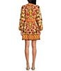 A Loves A Woven Floral Print Surplice V-Neck Long Bubble Sleeve A-Line Wrap Above the Knee Dress, Color:Camel Multi - Image 2