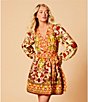 A Loves A Woven Floral Print Surplice V-Neck Long Bubble Sleeve A-Line Wrap Above the Knee Dress, Color:Camel Multi - Image 5
