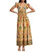 A Loves A Woven Floral Print Tie V-Neck Flutter Cap Sleeve A-Line Flounce Maxi Dress, Color:Sunflower Multi. - Image 1