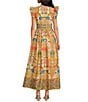 A Loves A Woven Floral Print Tie V-Neck Flutter Cap Sleeve A-Line Flounce Maxi Dress, Color:Sunflower Multi. - Image 2