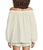 A Loves A Woven Lace Adjustable Tassel Off the Shoulder Neck Long Balloon Sleeve Coordinating Blouse, Color:Ivory - Image 2