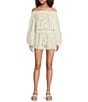 A Loves A Woven Lace Adjustable Tassel Off the Shoulder Neck Long Balloon Sleeve Coordinating Blouse, Color:Ivory - Image 3