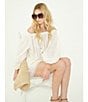 A Loves A Woven Lace Adjustable Tassel Off the Shoulder Neck Long Balloon Sleeve Coordinating Blouse, Color:Ivory - Image 6