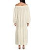 A Loves A Woven Lace Adjustable Tassel Off the Shoulder Neck Long Balloon Sleeve Caftan Maxi Dress, Color:Ivory - Image 2