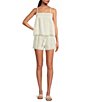 A Loves A Woven Lace Straight Neck Sleeveless Spaghetti Strap Flounce Coordinating Camisole Top, Color:Ivory - Image 3