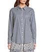 Color:Blue/White - Image 3 - Woven Long Sleeve Point Collar Button Front Blouse