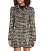 A Loves A Woven Metallic Houndstooth Point Collar Long Sleeve Button Front Cropped Coordinating Blazer, Color:Black/Frost - Image 2