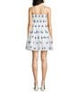 A Loves A Woven Paisley Embroidery Square Neck Spaghetti Strap Smocked Bodice Tiered A-Line Flounce Mini Dress, Color:White/Blue - Image 2