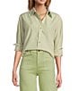 A Loves A Woven Pinstripe Point Collar Button Front Long Sleeve Shirt, Color:Antique Jade - Image 1