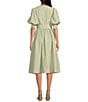 A Loves A Woven Pinstripe Rhinestone Embellished 3/4 Bubble Sleeve Surplice V-Neck Flounce Wrap Midi Dress, Color:Antique Jade - Image 2