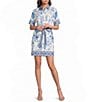 A Loves A Woven Printed Collared Short Sleeve Button Front Self-Tie Belted Mini Dress - Image 1