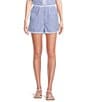A Loves A Woven Ric Rac Trim Stripe Pull On Coordinating Shorts, Color:Blue/White - Image 1