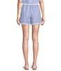 A Loves A Woven Ric Rac Trim Stripe Pull On Coordinating Shorts, Color:Blue/White - Image 2