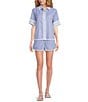 A Loves A Woven Ric Rac Trim Stripe Pull On Coordinating Shorts, Color:Blue/White - Image 3