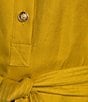 A Loves A Woven Ruched Crew Neck Short Bubble Sleeve Button Front Tie Waist Sheath Mini Dress, Color:Citron - Image 3
