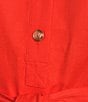 A Loves A Woven Ruched Crew Neck Short Bubble Sleeve Button Front Tie Waist Sheath Mini Dress, Color:Orange Sun - Image 3