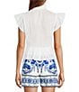 A Loves A Woven Ruffle Collar Split V-Neck Flutter Cap Sleeve Cropped Blouse, Color:White - Image 2